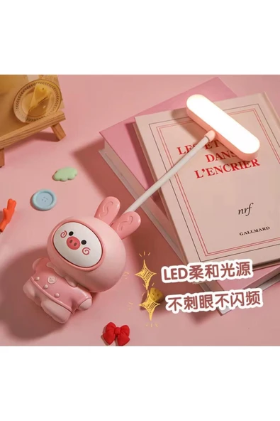 Coverzone Sevimli Figürlü Kalemtıraş Özellikli Şarjlı Masa Ve Gece Lambası Dekoratif Hediyelik Çocuk Odası - Resim 2