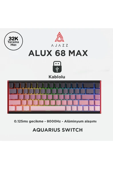 Coverzone Ajazz ALUX 68 HE Kablolu-8000hz Manyetik Switch Oyun Klavyesi Alümniyum Gövde Yapısı - Resim 2
