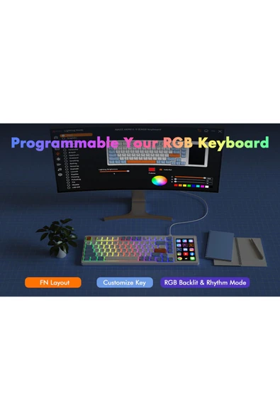 Coverzone Ajazz Akp815 %75 Low Profile Mekanik Klavye 4.33'' Ekran Programlanabilir Rgb Gasket Brown Switch - Resim 6