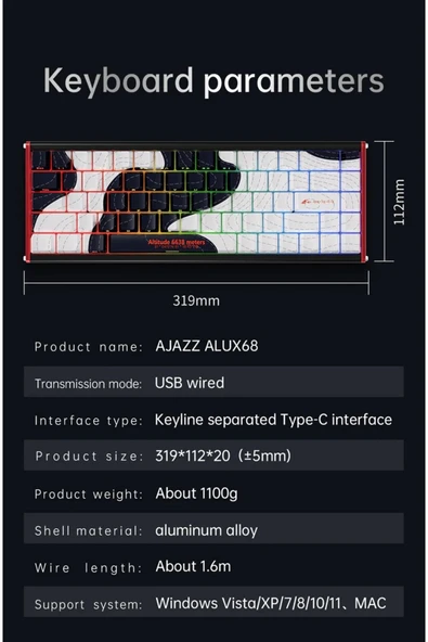 Coverzone Ajazz ALUX 68 HE Kablolu-8000hz Manyetik Switch Oyun Klavyesi Alümniyum Gövde Yapısı - Resim 8