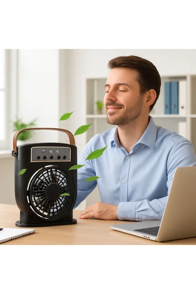 Coverzone Şarjlı Buharlı Mini Hava Soğutucu Taşınabilir Vantilatör Fan Mobil Sulu Klima 3 Rüzgar Hızı CVR-002 - Resim 7
