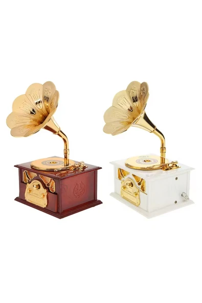 Coverzone Retro Büyük Gramafon Nostalji Müzik Kutusu Dekoratif Hediyelik Süs - Resim 2