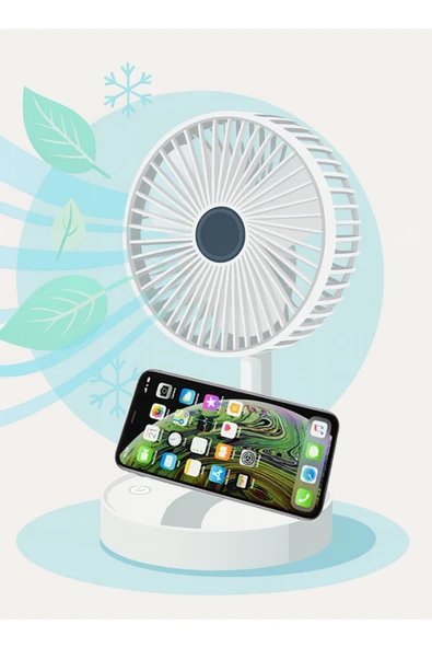 Coverzone Yüksekliği Ayarlanabilir 31cm - 37 cm Mini Fan Şarjlı Telefon Tutuculu 3 Kademeli Vantilatör FS-21 - Resim 3