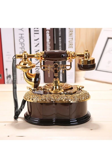 Coverzone Retro Telefon Görünümlü Kurmalı Müzik Kutusu Çekmeceli Eski Model Phone Hediyelik TRM-77 - 2