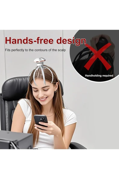 Coverzone Ahtapod Model Baş Masaj Aleti Şarjlı Fizyoterapi Kafa Masajı Rahatlatma Dinlendirici MD-877 - Resim 3