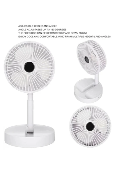 Coverzone Yüksekliği Ayarlanabilir 31cm - 37 cm Mini Fan Şarjlı Telefon Tutuculu 3 Kademeli Vantilatör FS-21 - Resim 5