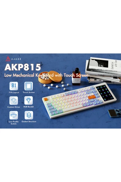 Coverzone Ajazz Akp815 %75 Low Profile Mekanik Klavye 4.33'' Ekran Programlanabilir Rgb Gasket Brown Switch - Resim 8