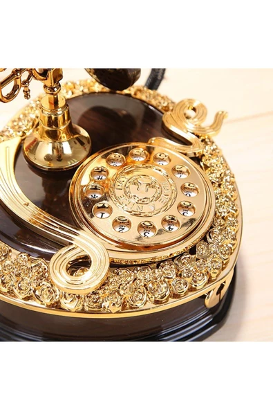 Coverzone Retro Telefon Görünümlü Kurmalı Müzik Kutusu Çekmeceli Eski Model Phone Hediyelik TRM-77 - 3