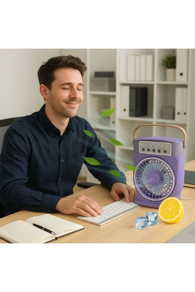 Coverzone Şarjlı Buharlı Mini Hava Soğutucu Taşınabilir Vantilatör Fan Mobil Sulu Klima 3 Rüzgar Hızı CVR-002 - Resim 2