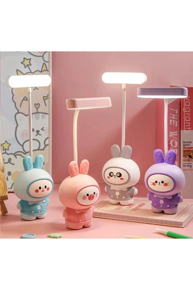 Coverzone Sevimli Figürlü Kalemtıraş Özellikli Şarjlı Masa Ve Gece Lambası Dekoratif Hediyelik Çocuk Odası - Resim 3