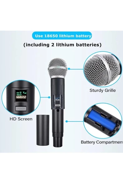 Coverzone 2'li Profesyonel Kablosuz Mikrofon Sistemi,Tek Alıcı El Tipi Kablosuz mikrofon,30m Menzil,LT-508 - Resim 2