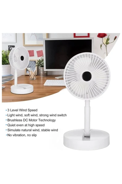 Coverzone Yüksekliği Ayarlanabilir 31cm - 37 cm Mini Fan Şarjlı Telefon Tutuculu 3 Kademeli Vantilatör FS-21 - Resim 6