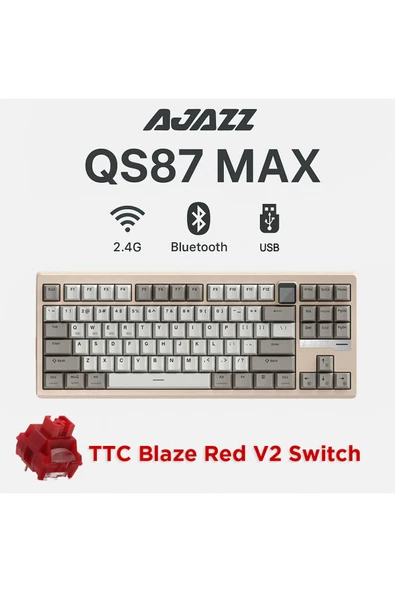 Coverzone Ajazz QS87 Max Alüminyum Alaşımlı TFT Ekranlı Custom Mekanik Klavye Krem Beyaz - Resim 2