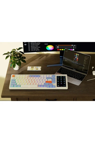 Coverzone Ajazz Akp815 %75 Low Profile Mekanik Klavye 4.33'' Ekran Programlanabilir Rgb Gasket Brown Switch - Resim 3