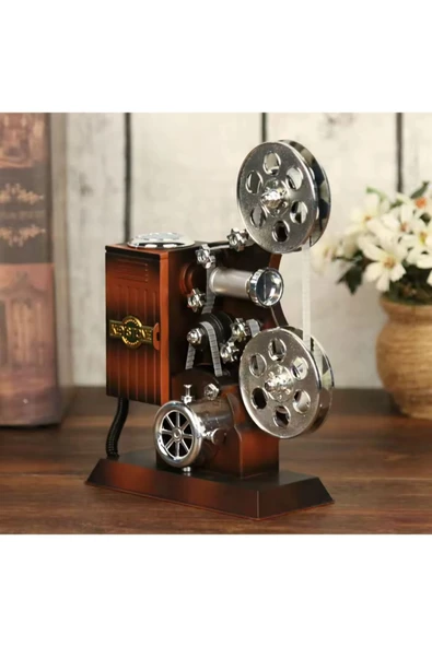 Coverzone Vintage Sinema Projeksiyon Makinası Tasarımlı Retro Biblo Dekoratif Hediyelik Müzik Kutusu ürün görseli