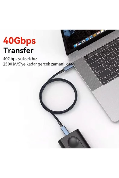 Coverzone 40Gbps 240W 4.0 Thunderbolt Type-C to Type-C Şarj, Data 8K 60Hz Görüntü Aktarım Kablo 2 Metre CZ855 - Resim 7