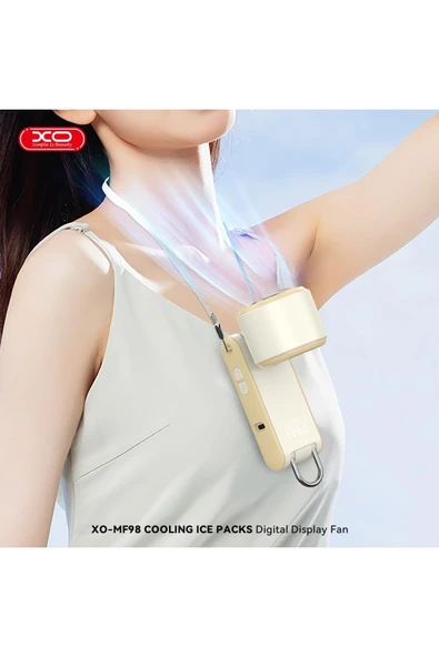 Xo Soğutuculu Dijital Ekranlı Şarjlı Mini El Fanı – 3000mAh, 100 Kademeli, Boyun Askılı, MF98 - Resim 4