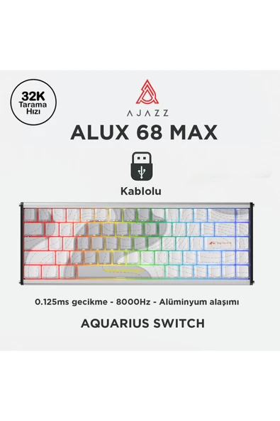 Coverzone Ajazz ALUX 68 HE Kablolu-8000hz Manyetik Switch Oyun Klavyesi Alümniyum Gövde Yapısı - Resim 4