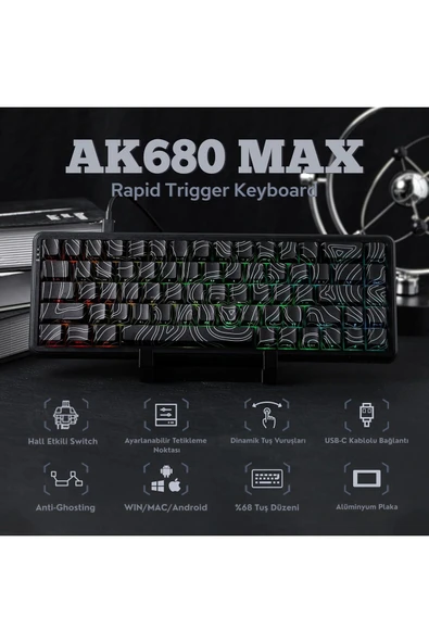 Coverzone Ajazz AK680 Max HE Kablolu Manyetik Switch Klavye-8000Hz-0.125Ms - Resim 3