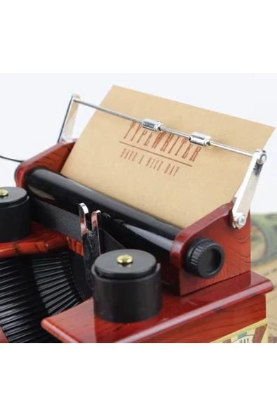 Coverzone Retro Daktilo Tasarımlı Dekoratif Müzik Kutusu Hediyelik Süs - Resim 3