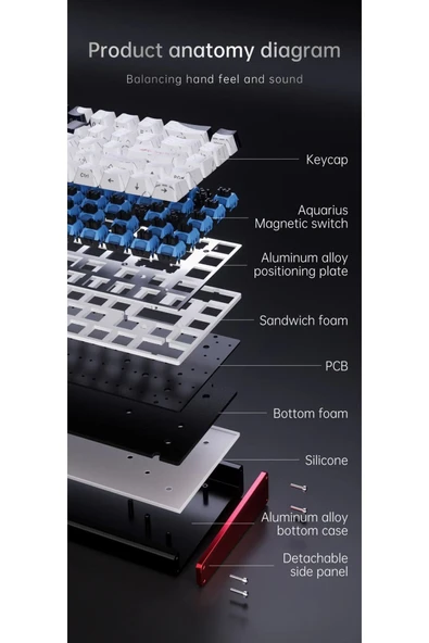 Coverzone Ajazz ALUX 68 HE Kablolu-8000hz Manyetik Switch Oyun Klavyesi Alümniyum Gövde Yapısı - Resim 5