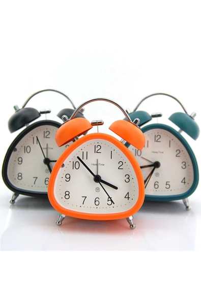 Coverzone Nostaljik Çalar Saat Dekoratif Alarmlı Pavel Pilli 12 Cm Işıklı Masa Saati Turuncu - Resim 2