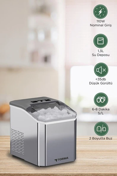 Torima YH16M Gümüş Portatif Taşınabilir Hızlı Buz Yapma Makinası - Resim 3