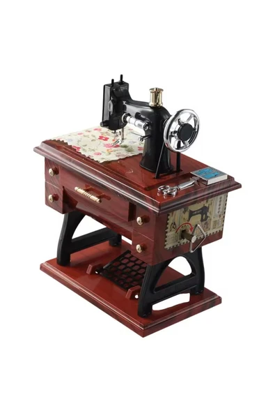 Coverzone Retro Dikiş Makinası Tasarımlı Müzik KutusuNostalji Dekoratif Hediyelik Süs - 4