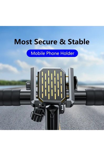 Coverzone Telefon Tutucu Gidon Uyumlu, Tek Elle Kilitleme, 360° Ayarlı, Bisiklet-Motosiklet MT-38 Sarı - Resim 3