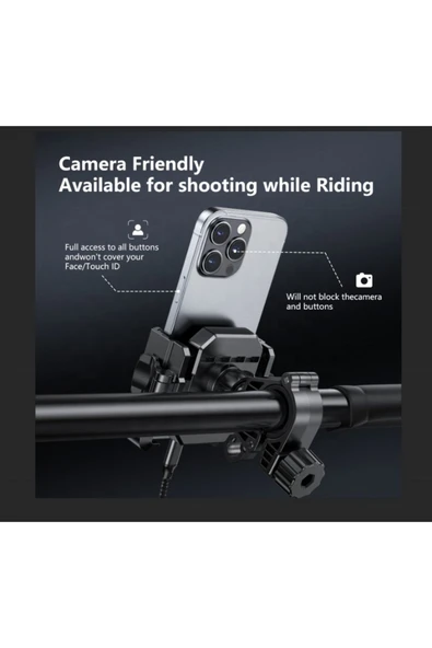 Coverzone Telefon Tutucu Gidon Uyumlu, Tek Elle Kilitleme, 360° Ayarlı, Bisiklet-Motosiklet MT-38 Siyah - Resim 3