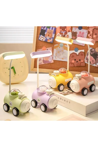 Coverzone Sevimli Araba Tasarımlı Şarjlı Masa Ve Gece Lambası Dekoratif Hediyelik Çocuk Odası Süs - Resim 2