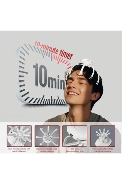 Coverzone Ahtapod Model Baş Masaj Aleti Şarjlı Fizyoterapi Kafa Masajı Rahatlatma Dinlendirici MD-877 - Resim 6