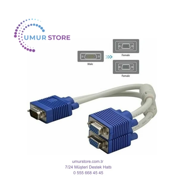 VGA 2li Çoklayıcı Y Splitter Kablo 1erkek To 2 Dişi VGA Kablo ürün görseli