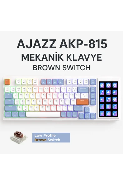 Coverzone Ajazz Akp815 %75 Low Profile Mekanik Klavye 4.33'' Ekran Programlanabilir Rgb Gasket Brown Switch - Resim 2