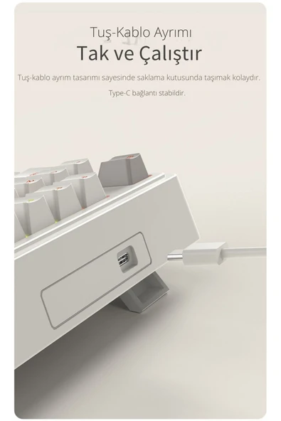 Coverzone Kablolu Mekanik Oyun Klavyesi-Rainbow Aydınlatma-Hot Swap Ajazz AK980 Krem Red Switch - Resim 3