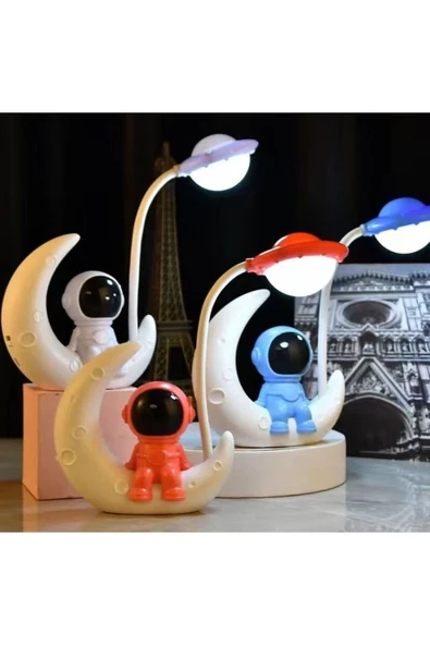 Coverzone Ayda Oturan Astronot Tasarımlı Masa Ve Gece Lambası Dekoratif Hediyelik Çalışma Ve Çocuk Odası - 3