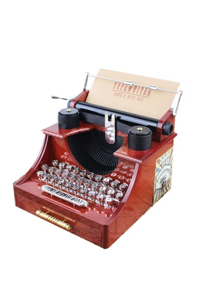 Coverzone Retro Daktilo Tasarımlı Dekoratif Müzik Kutusu Hediyelik Süs - Resim 2