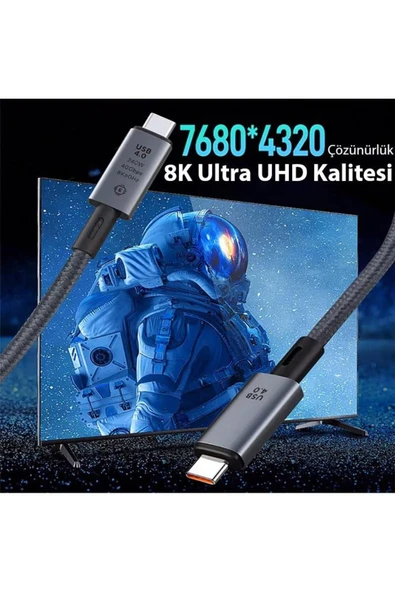 Coverzone 40Gbps 240W 4.0 Thunderbolt Type-C to Type-C Şarj, Data 8K 60Hz Görüntü Aktarım Kablo 2 Metre CZ855 - Resim 2