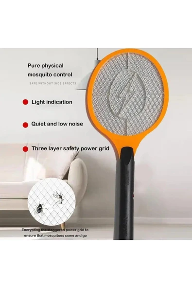 Coverzone Şarjlı Sinek Öldürücü SC-18 - Bas-Çek Düğmeli, Taşınabilir, 50x20 cm, Dahili Fişli, Turuncu Renk - Resim 6