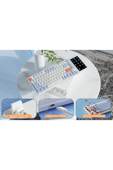 Coverzone Ajazz Akp815 %75 Low Profile Mekanik Klavye 4.33'' Ekran Programlanabilir Rgb Gasket Brown Switch - Resim 4