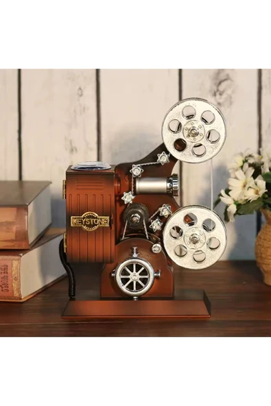 Coverzone Vintage Sinema Projeksiyon Makinası Tasarımlı Retro Biblo Dekoratif Hediyelik Müzik Kutusu - Resim 4