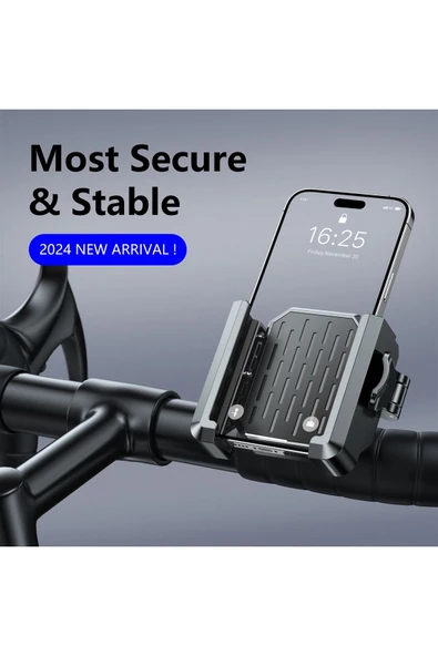 Coverzone Telefon Tutucu Gidon Uyumlu, Tek Elle Kilitleme, 360° Ayarlı, Bisiklet-Motosiklet MT-38 Siyah - Resim 2