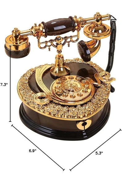 Coverzone Retro Telefon Görünümlü Kurmalı Müzik Kutusu Çekmeceli Eski Model Phone Hediyelik TRM-77 - 6
