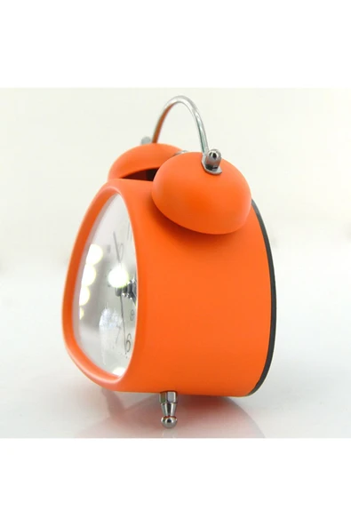 Coverzone Nostaljik Çalar Saat Dekoratif Alarmlı Pavel Pilli 12 Cm Işıklı Masa Saati Turuncu - Resim 5