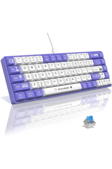 Coverzone Ajazz Ak680 65% Kablolu Hotswap Mekanik Oyun Klavyesi, 68 Tuşlu Anti-ghosting Mor Beyaz, Blue Switch ürün görseli