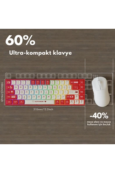 Coverzone Ajazz Ak680 65% Kablolu Hotswap Mekanik Klavye, 68 Tuşlu Anti-ghosting Kırmızı Beyaz, Blue Switch - Resim 2