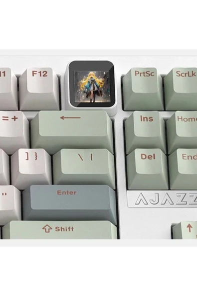 Coverzone Ajazz QS87 Max Alüminyum Alaşımlı TFT Ekranlı Custom Mekanik Klavye Yeşil Beyaz - Resim 3