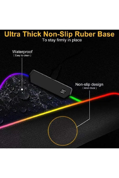 Coverzone Oyuncu RGB Mousepad ve Klavye Pad Kırmızı Altıgen Desenli Red Hex Tasarım Işıklı 70cm x 30cm - Resim 4