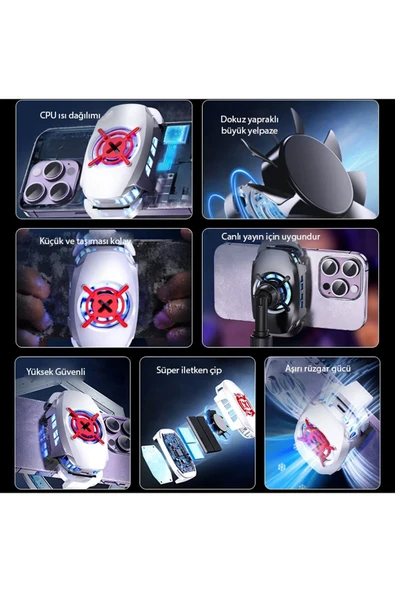 Coverzone Profesyonel Kablolu Telefon Soğutucu, Teleskopik Klipsli Cep Telefonu Fan, 9 Kanatlı Fanlı A01 Beyaz - Resim 5