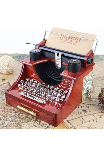 Coverzone Retro Daktilo Tasarımlı Dekoratif Müzik Kutusu Hediyelik Süs - Resim 5